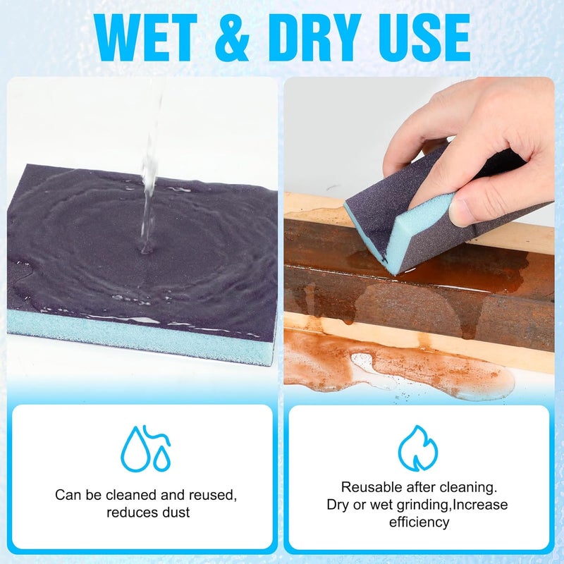 Pukamam 12 Pack Sanding Sponge, Washable and Reusable Sanding Blocks 220 Grit Wet Dry Sand Paper for Wood Drywall Metal Furniture - Image 2